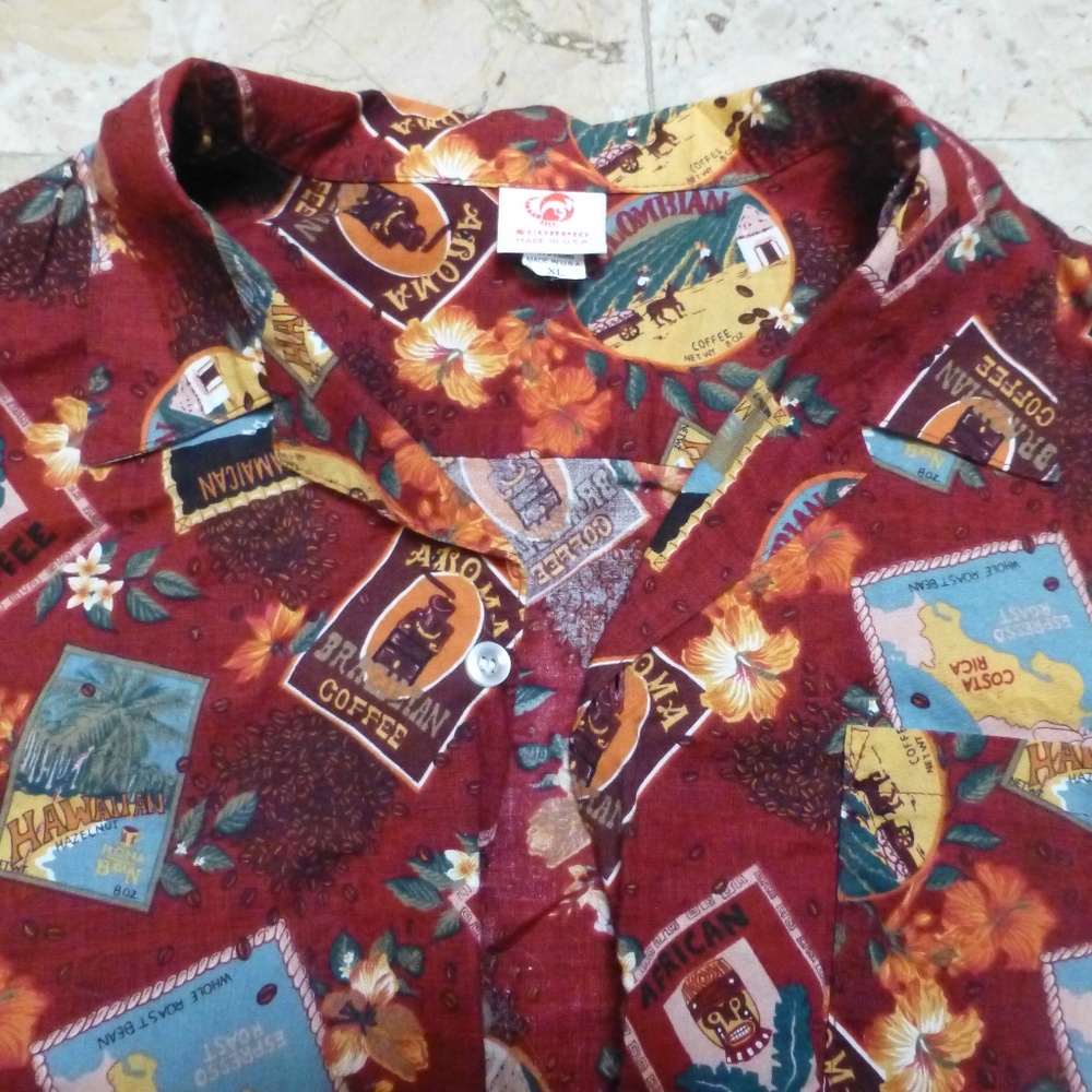 Scorpio mens holiday aloha  coffee shirt xl